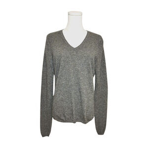 LXRI Gray V Neck Long Sleeve Cashmere Sweater Medium Classic Preppy